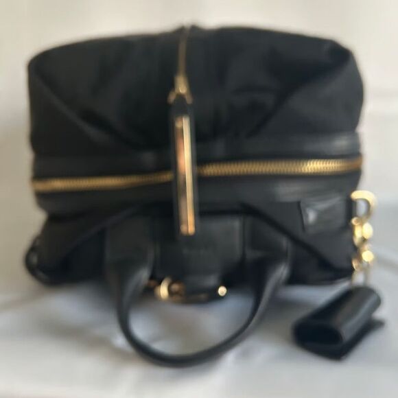 CARAA Large Backpack Black Nylon Leather Trim Gold Hardware Travel Bag 15\